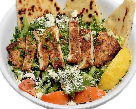 Order Chicken Schnitzel Salad food online from George's Greek Grill-Fig at 7th store, Los Angeles on bringmethat.com