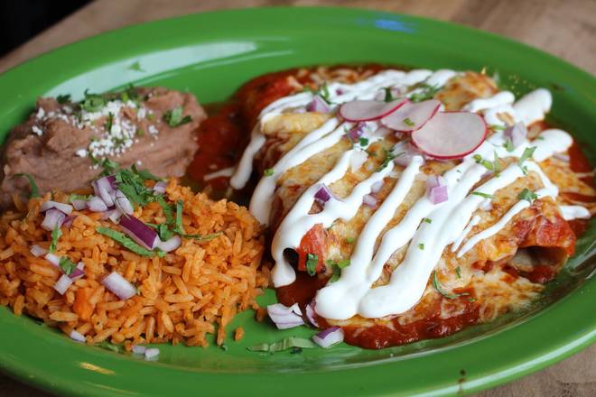 Order Enchiladas Rojas food online from Fat Rosie Taco & Tequila Bar store, Lincolnshire on bringmethat.com
