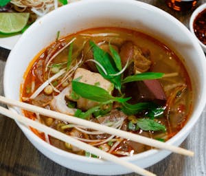 Order 6.6 Bún Bò Huế (Spicy Beef Noodle Soup) food online from Saigon Jade Restaurant store, Mesa on bringmethat.com