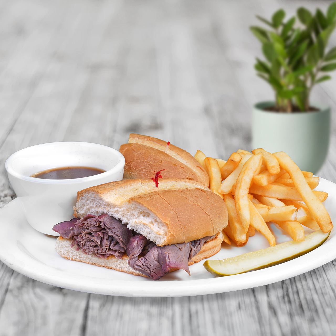Order French Dip Sandwich food online from Spires store, Ontario on bringmethat.com