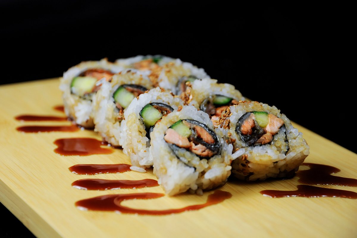 Order Roll with 6 Pieces Crispy Salmon food online from Asia Nine Bar and Lounge store, Washington on bringmethat.com
