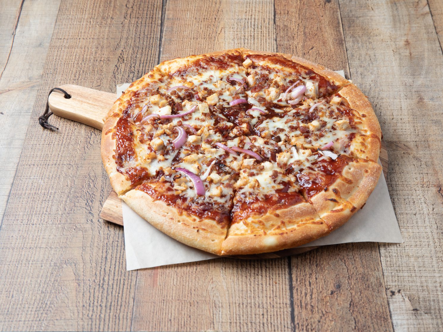 Order 14" BBQ Chicken Pizza food online from Georgios Oven Fresh Pizza Company store, Cleveland on bringmethat.com