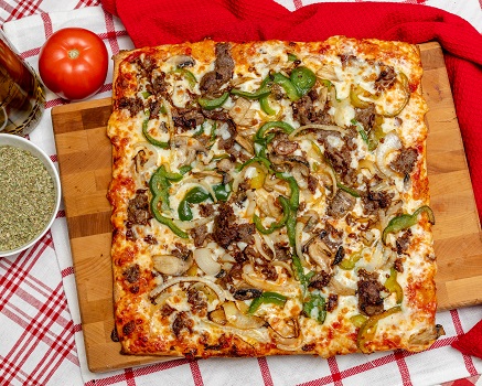 Order Philly Cheesesteak Pizza food online from Katsouprinis Pizza Squared store, Washington on bringmethat.com