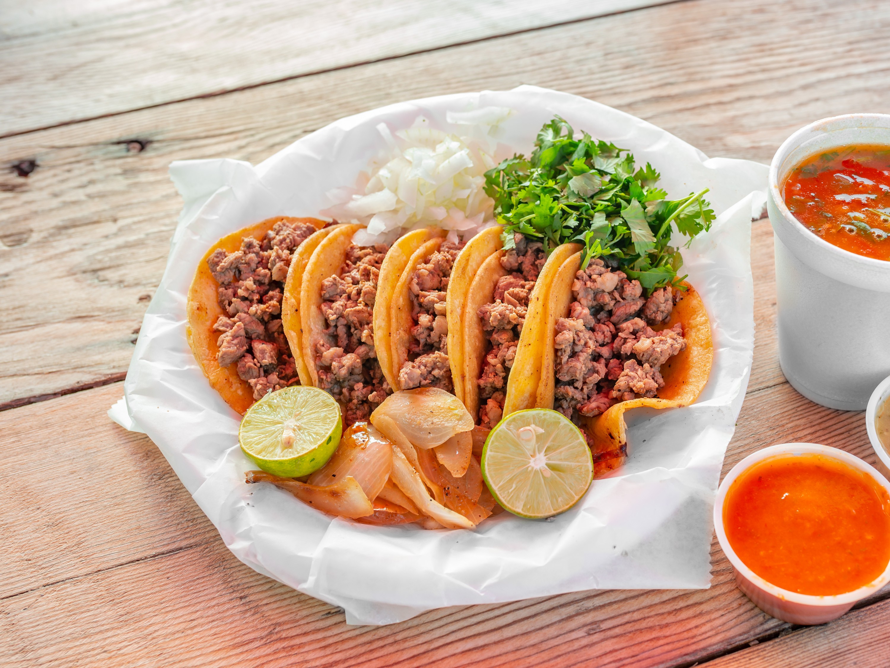 Order Bistec Tacos food online from Container Taco Factory store, Mcallen on bringmethat.com
