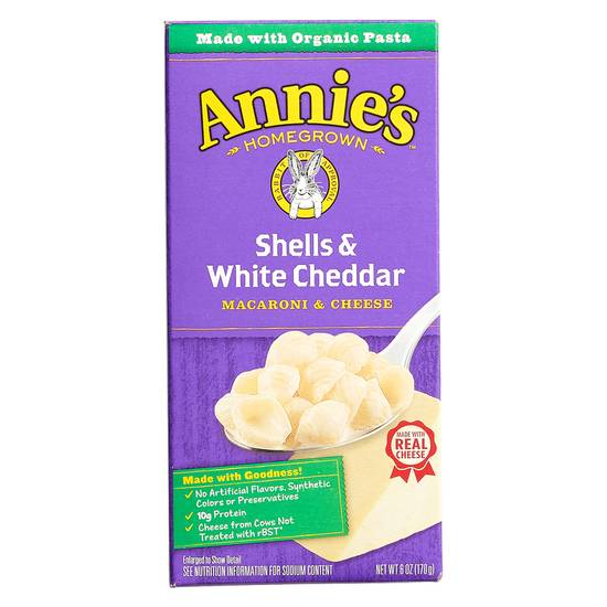 Order Annie's Homegrown Shells & White Cheddar Macaroni & Cheese 6oz food online from Everyday Needs by Gopuff store, Stamford on bringmethat.com
