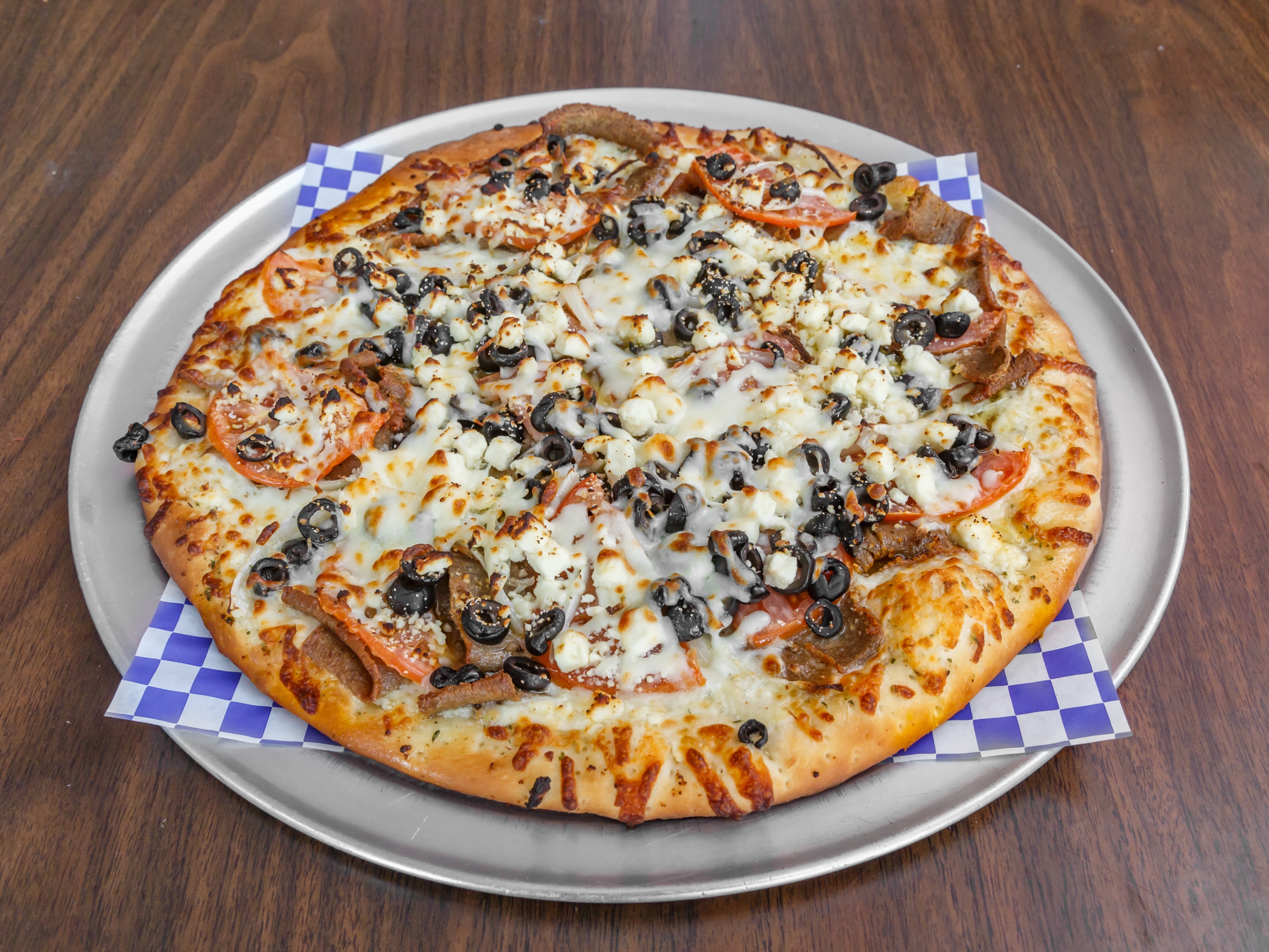 Order Greek Pizza with Traditional Rotisserie Meat food online from Original Gyro Pizza & Hoagies store, Pittsburgh on bringmethat.com