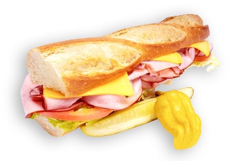 Order #21. Ham and Cheese Baguette Sandwich food online from Lee Sandwiches store, Artesia on bringmethat.com