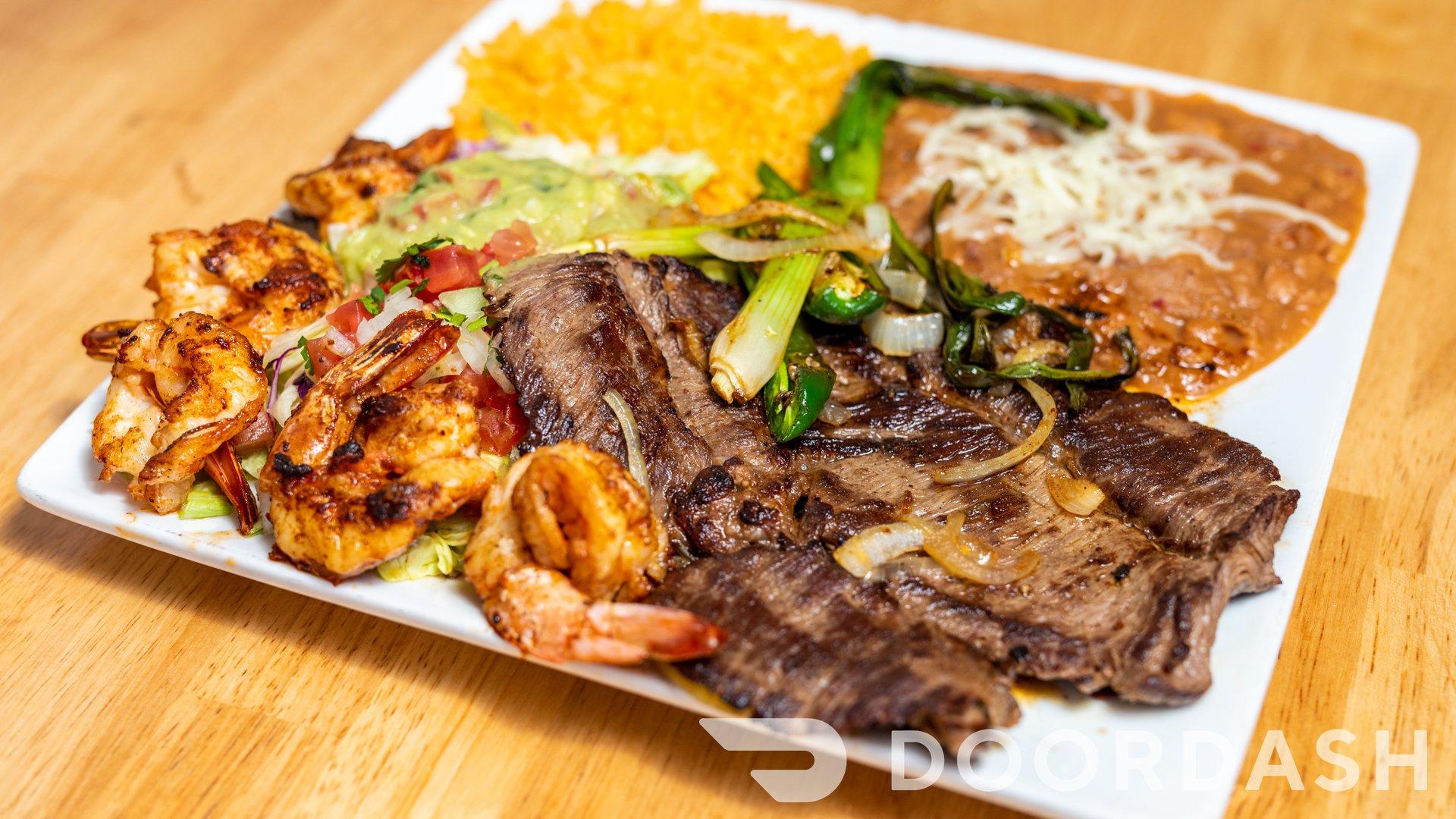 Order Carne Asada (Arrachera) con Camaron food online from Taqueria Reynoso store, Oakland on bringmethat.com