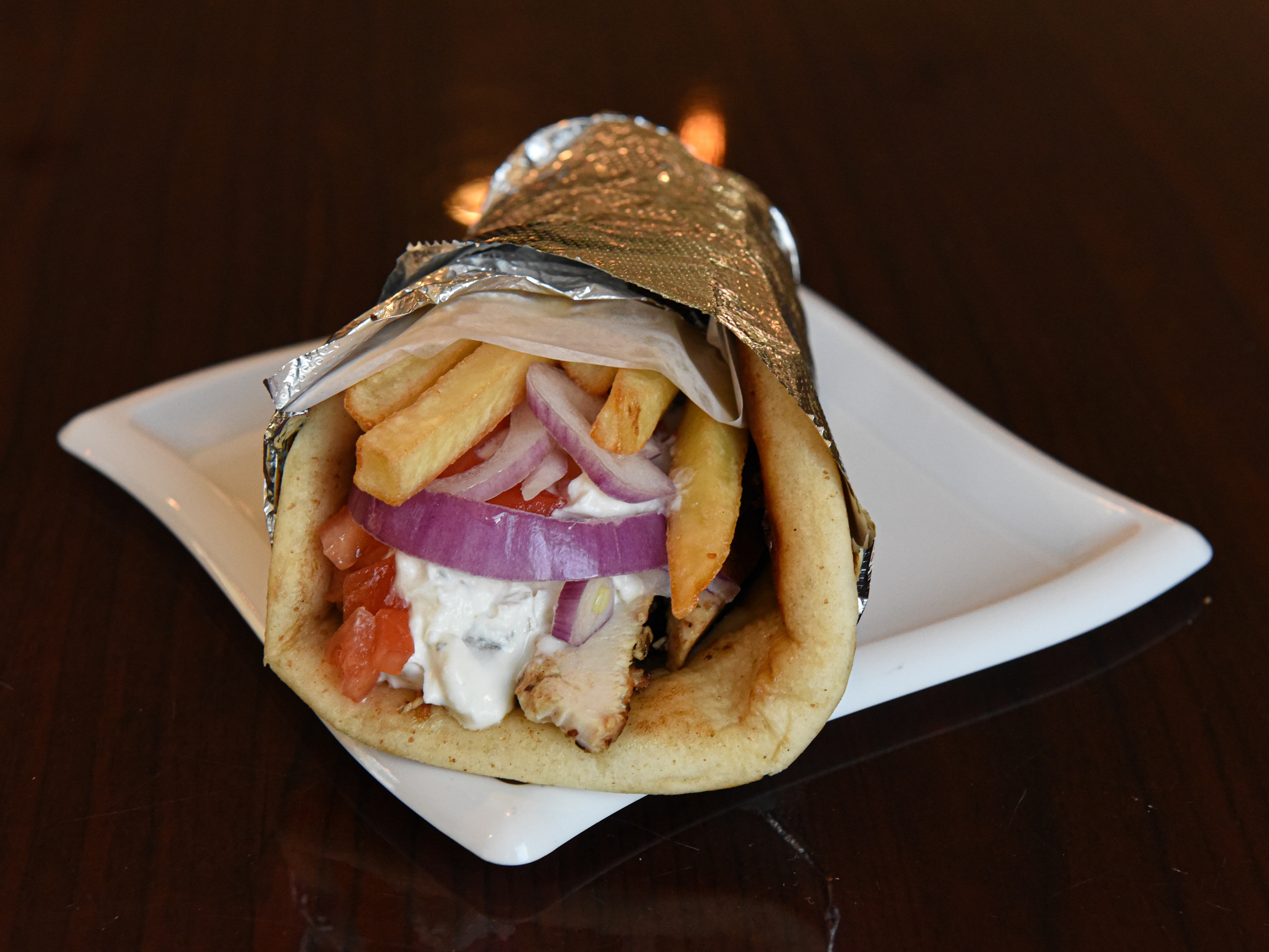 Order Chicken Gyros Sandwich food online from The Greek store, North Andover on bringmethat.com