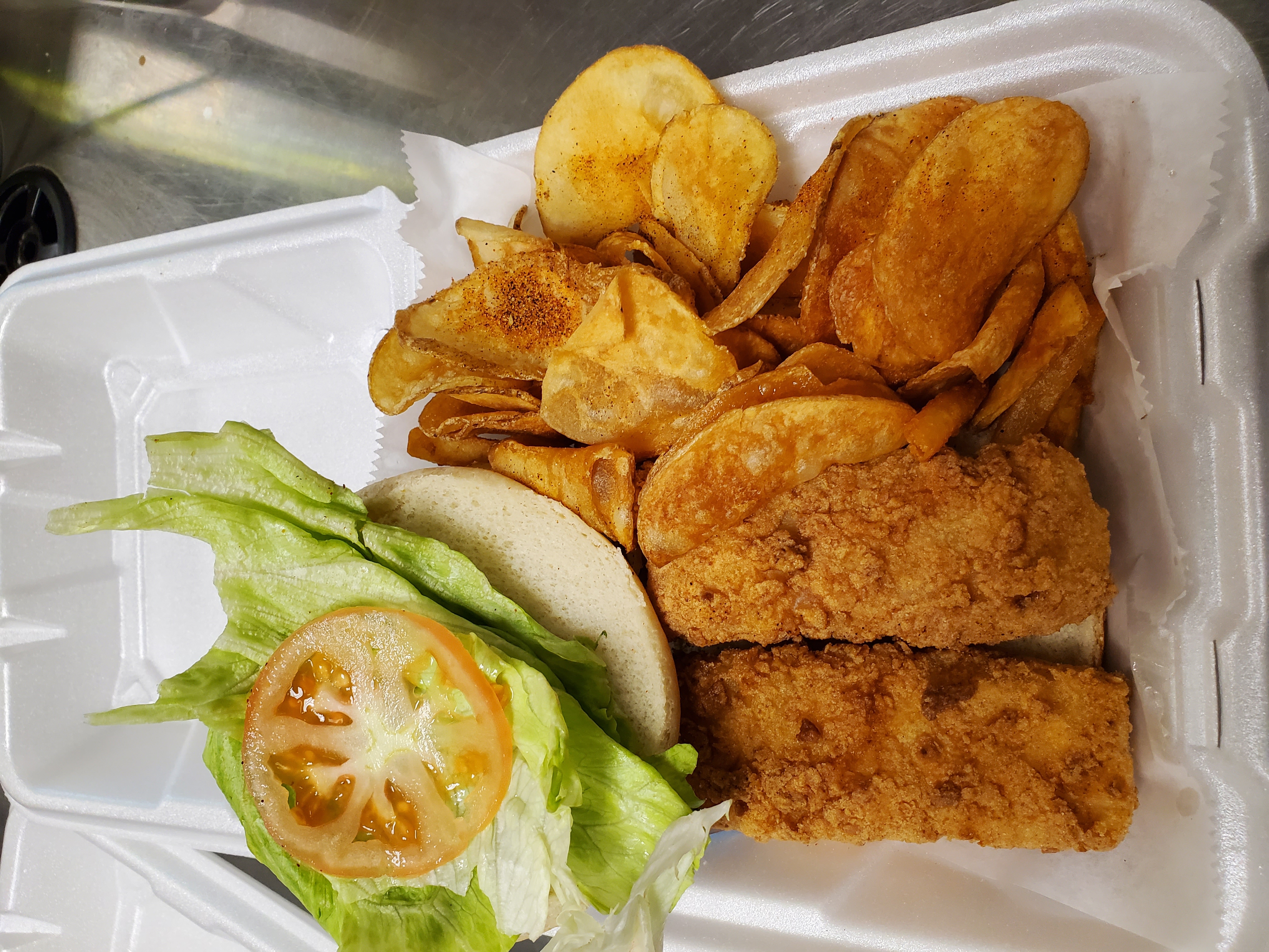 Order Cod Fish Sandwich and chips food online from Cuddy store, Pittsburgh on bringmethat.com