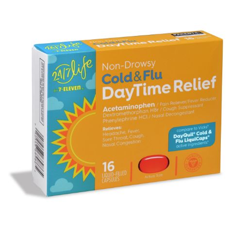 Order 24/7 Life Daytime Cold & Flu Relief Caps 16ct food online from Aplus store, Manassas on bringmethat.com