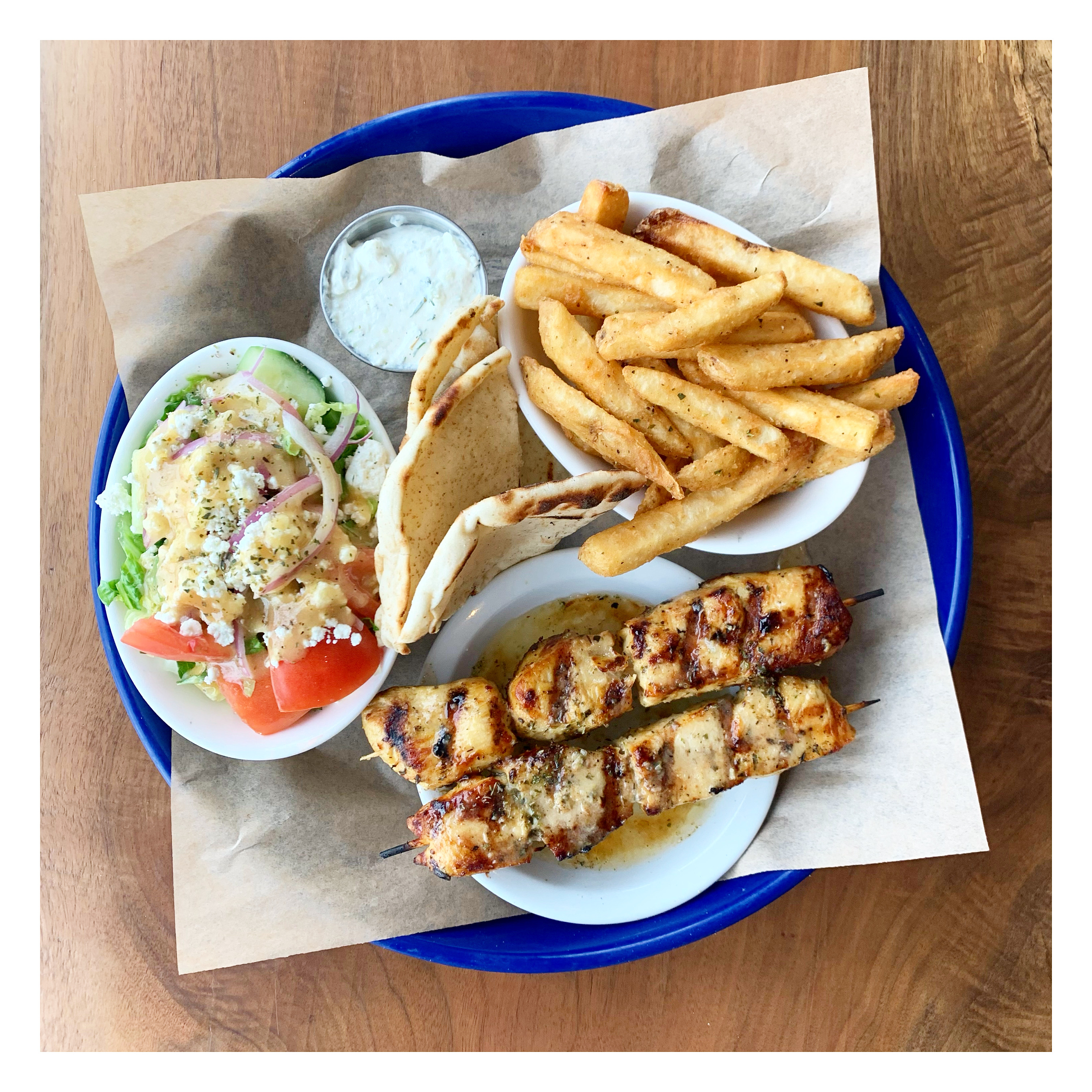 Order Chicken Souvlaki Platter food online from Kyma store, Somerville on bringmethat.com