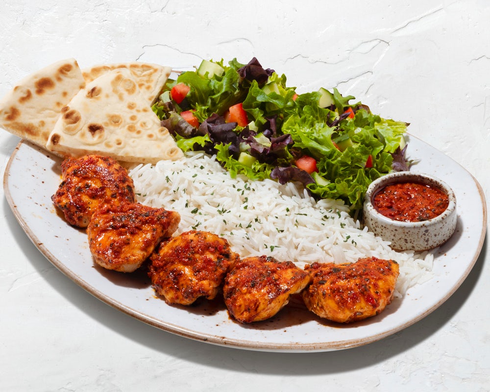 Order Harissa Chicken Plate food online from Luna Grill store, Chino Hills on bringmethat.com