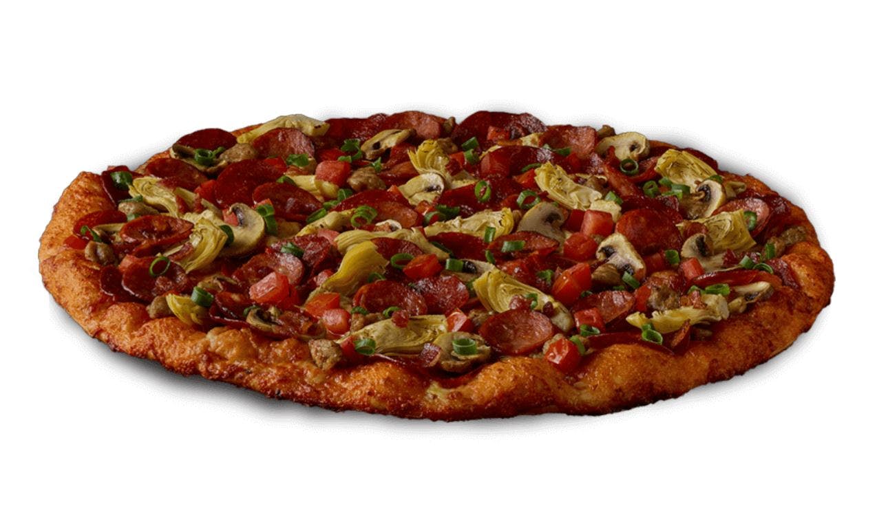 Order Wombo Combo Pizza - Personal (4 Slices) food online from Round Table Pizza store, Cathedral City on bringmethat.com
