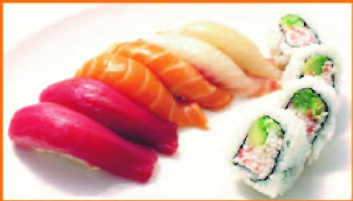 Order 50. 6PC Chef's Choice Sushi + 4PC California Roll Combo food online from Maki Yaki Japanese Grill  store, Whittier on bringmethat.com