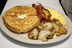 Order WAFFLE PLATTER food online from Millers Country Kitchen store, Middletown on bringmethat.com