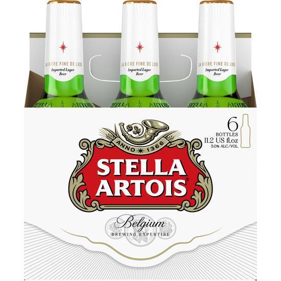 Order Stella Artois, 6pk-12oz bottle beer (5.2% ABV) food online from Sunset Market store, Chula Vista on bringmethat.com