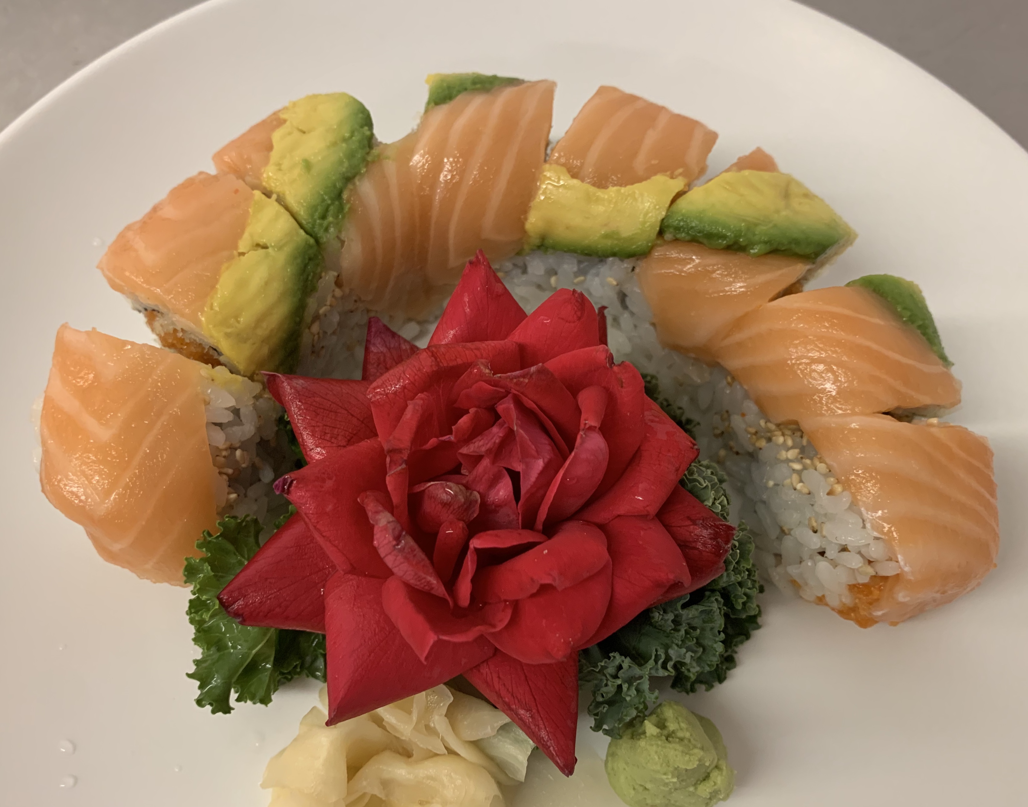 Order 76. Fancy Salmon Roll food online from Hokkaido Japanese Restaurant store, Harrisonburg on bringmethat.com
