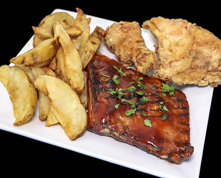 Order BBQ Chicken and Ribs Combo food online from Livonia Town Grill store, Livonia on bringmethat.com