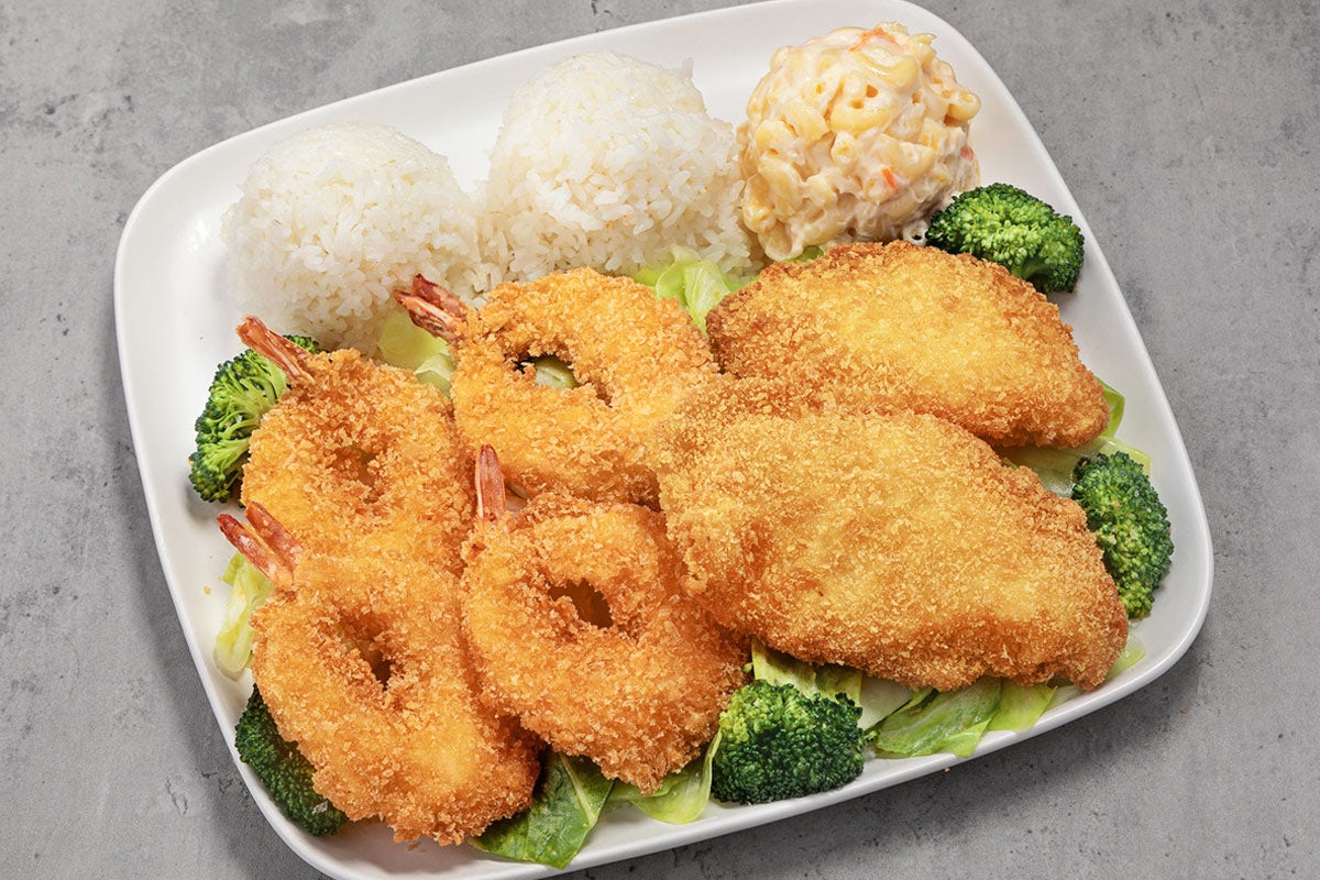 Order Shrimp & Island White Fish Combo food online from Ono Hawaiian Bbq store, Inglewood on bringmethat.com