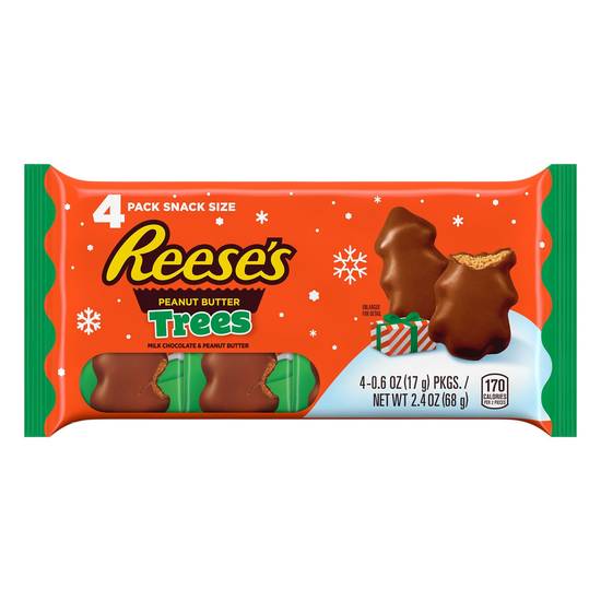 Order REESE'S Milk Chocolate Peanut Butter Trees Snack Size Candy, Christmas, 0.6 oz, Packs (4 Count) food online from Cvs store, ASHLAND on bringmethat.com