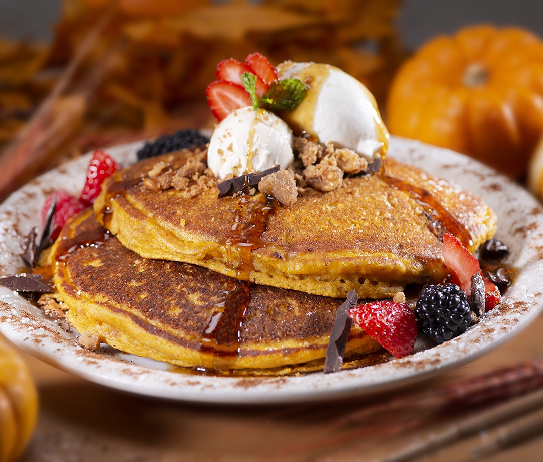 Order Pumpkin Pie Pancakes food online from Urth Caffe store, Beverly Hills on bringmethat.com