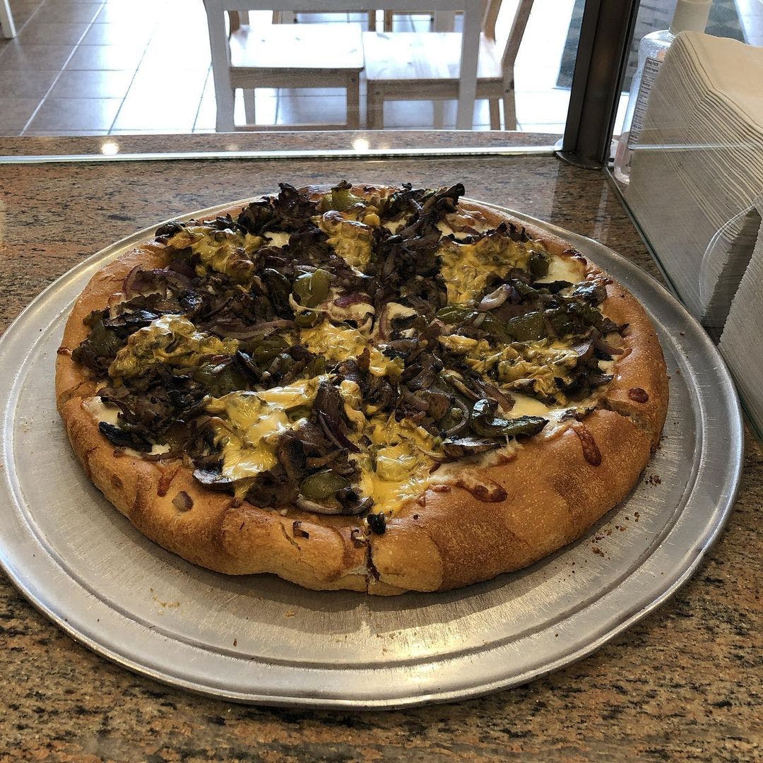 Order Pan Philly Cheesesteak Pizza - 14" (6 Slices) food online from Taste of Italy store, Avenel on bringmethat.com