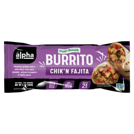 Order Alpha Foods Frozen Plant Based Chik'N Fajita Burrito 1ct 5oz food online from Everyday Needs by Gopuff store, Stamford on bringmethat.com