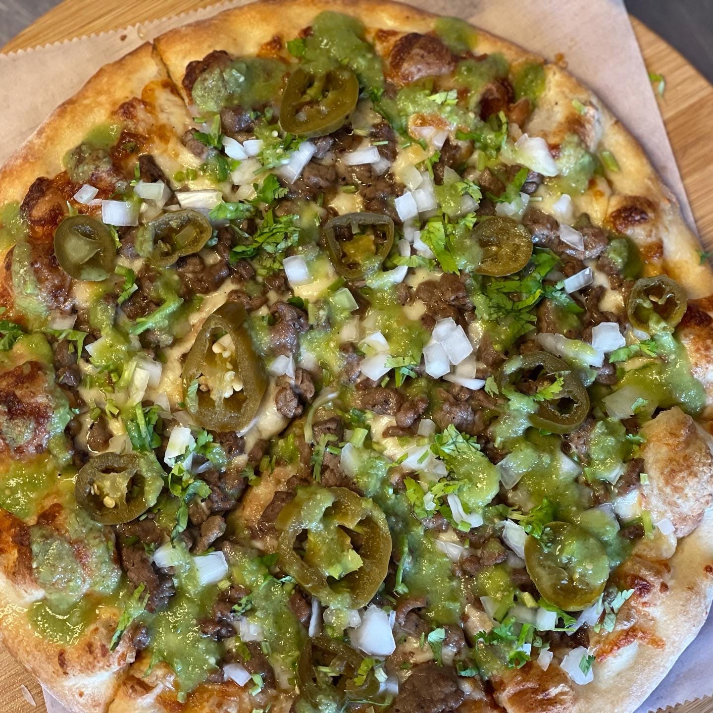 Order Carne asada pizza - Small food online from Four Brothers Pizza store, Westport on bringmethat.com