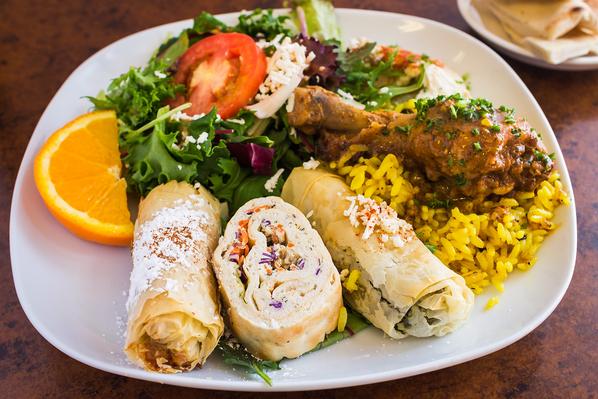 Order Middle Eastern Plate Dinner food online from La Mediterranee store, San Francisco on bringmethat.com