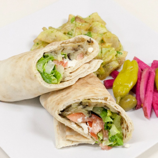 Order 13. Grilled Eggplant Wrap food online from The Green Olive store, Long Beach on bringmethat.com