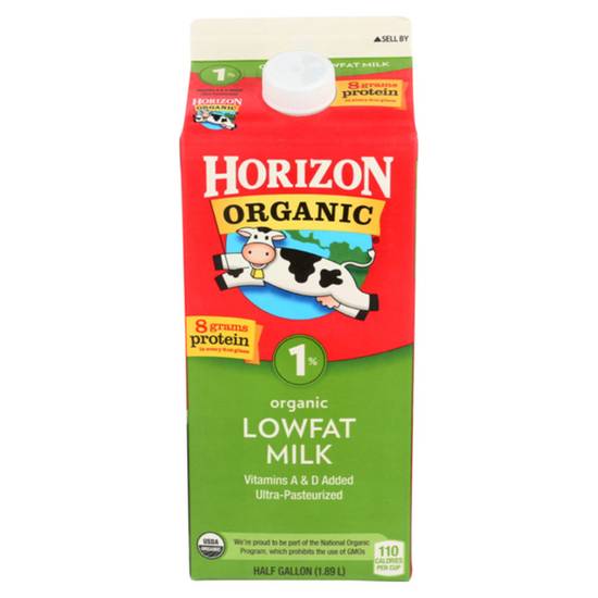 Order Horizon Organic 1% Reduced Fat Milk 1/2 Gallon food online from Everyday Needs by Gopuff store, Sacramento on bringmethat.com