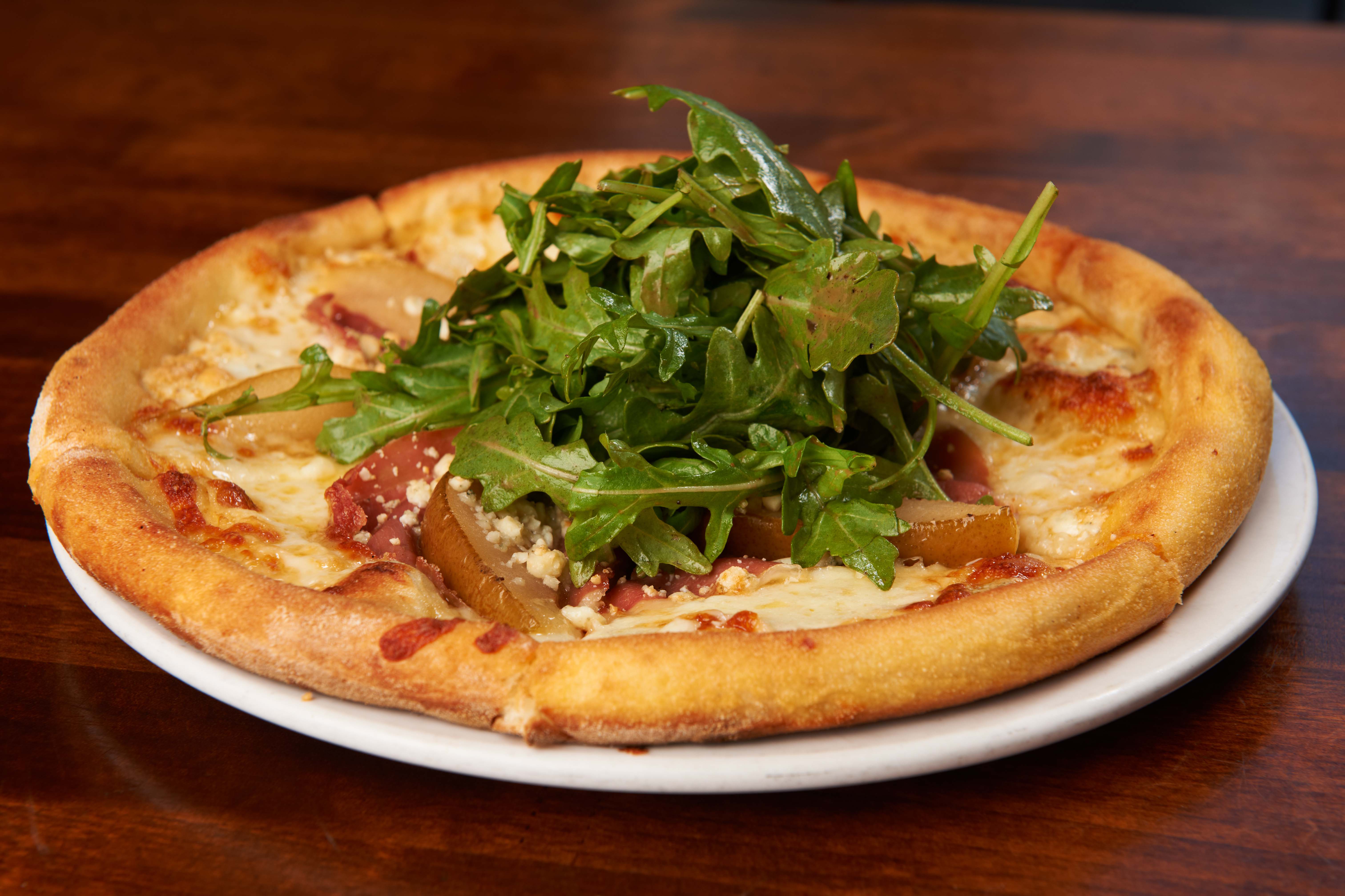 Order Organic Arugula and Pear Pizza food online from Sammy's Woodfired Pizza store, Palm Desert on bringmethat.com