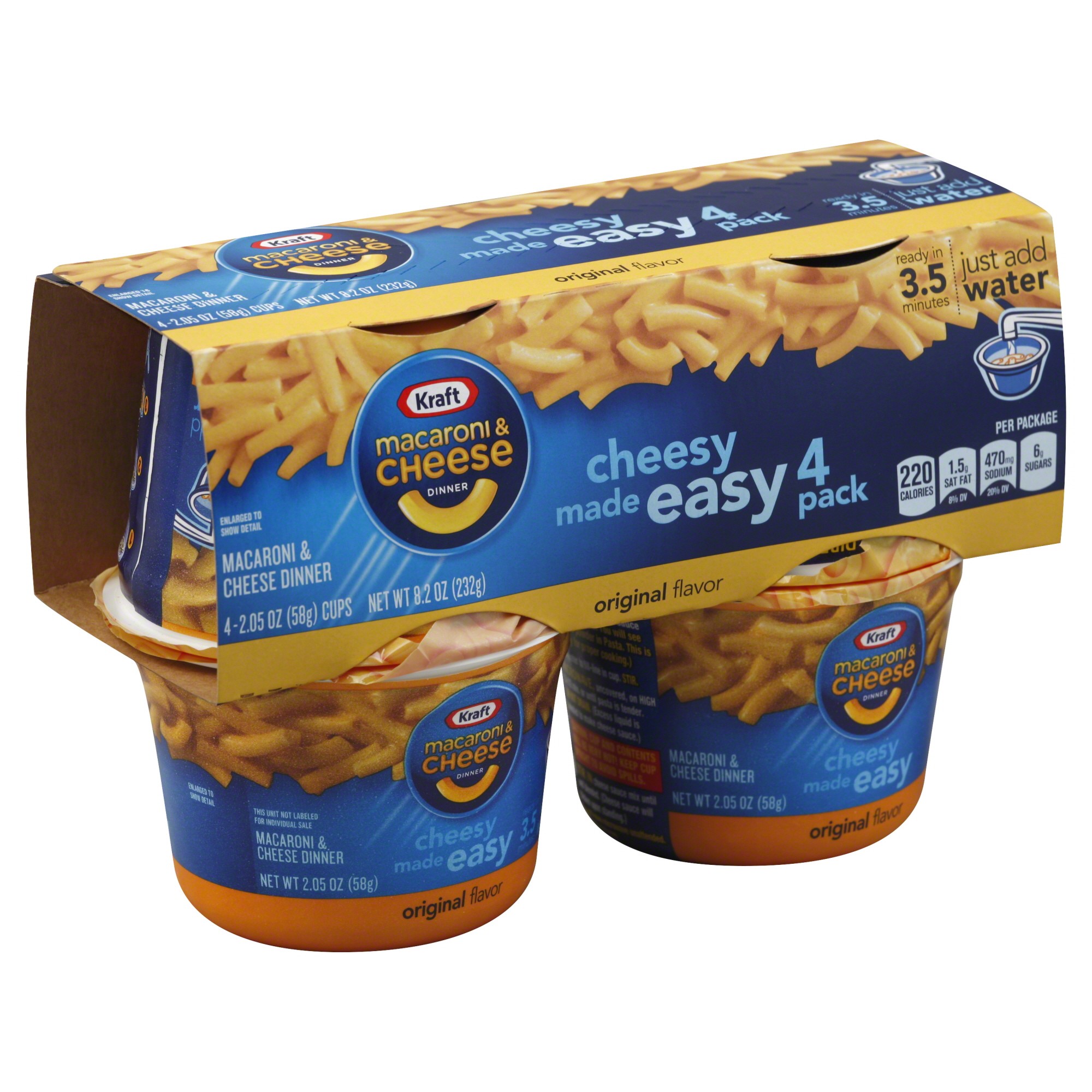 Order Kraft Macaroni & Cheese Dinner Cups, Original, 2.05 oz - 4 ct food online from Rite Aid store, READING on bringmethat.com