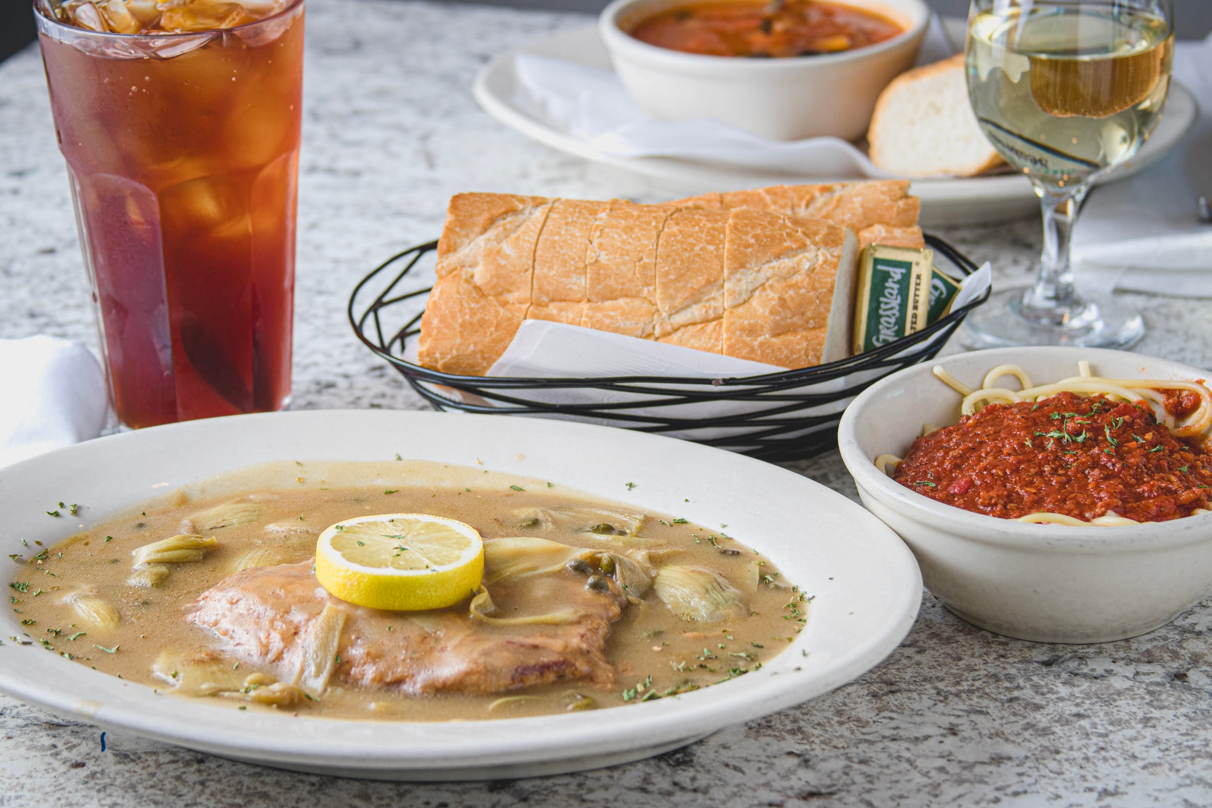Order Pollo Piccata - Entree food online from Mario Pizza & Pasta store, Seabrook on bringmethat.com