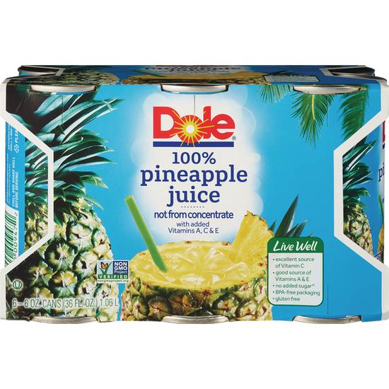Order Dole Pineapple Juice 100% Not From Concentrate 6Pk-6oz Cans food online from CVS store, Tulsa on bringmethat.com