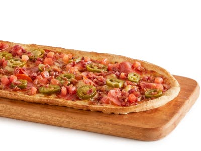Order Fiery Pepperoni Bacon Flatbread - Flatbread food online from Pizza Guys store, Chico on bringmethat.com