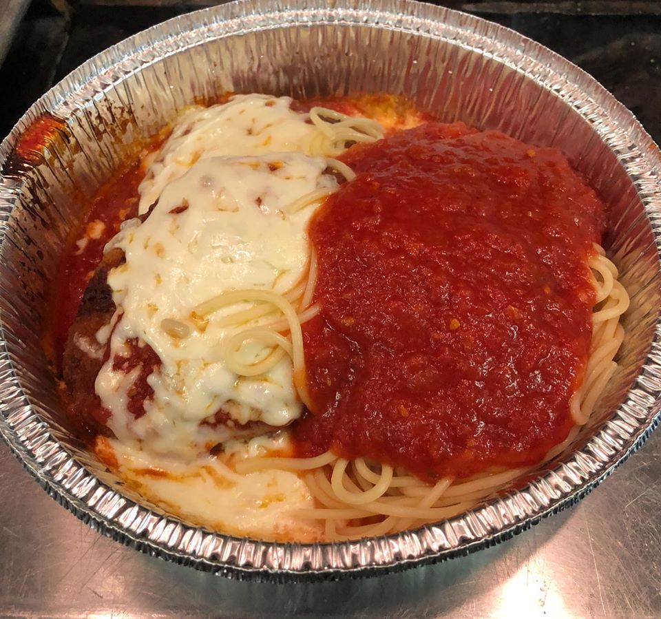 Order Chicken Parmigiana with Spaghetti Dinner food online from Nemo's Family Restaurant - 3rd Ave. store, Stone Harbor on bringmethat.com