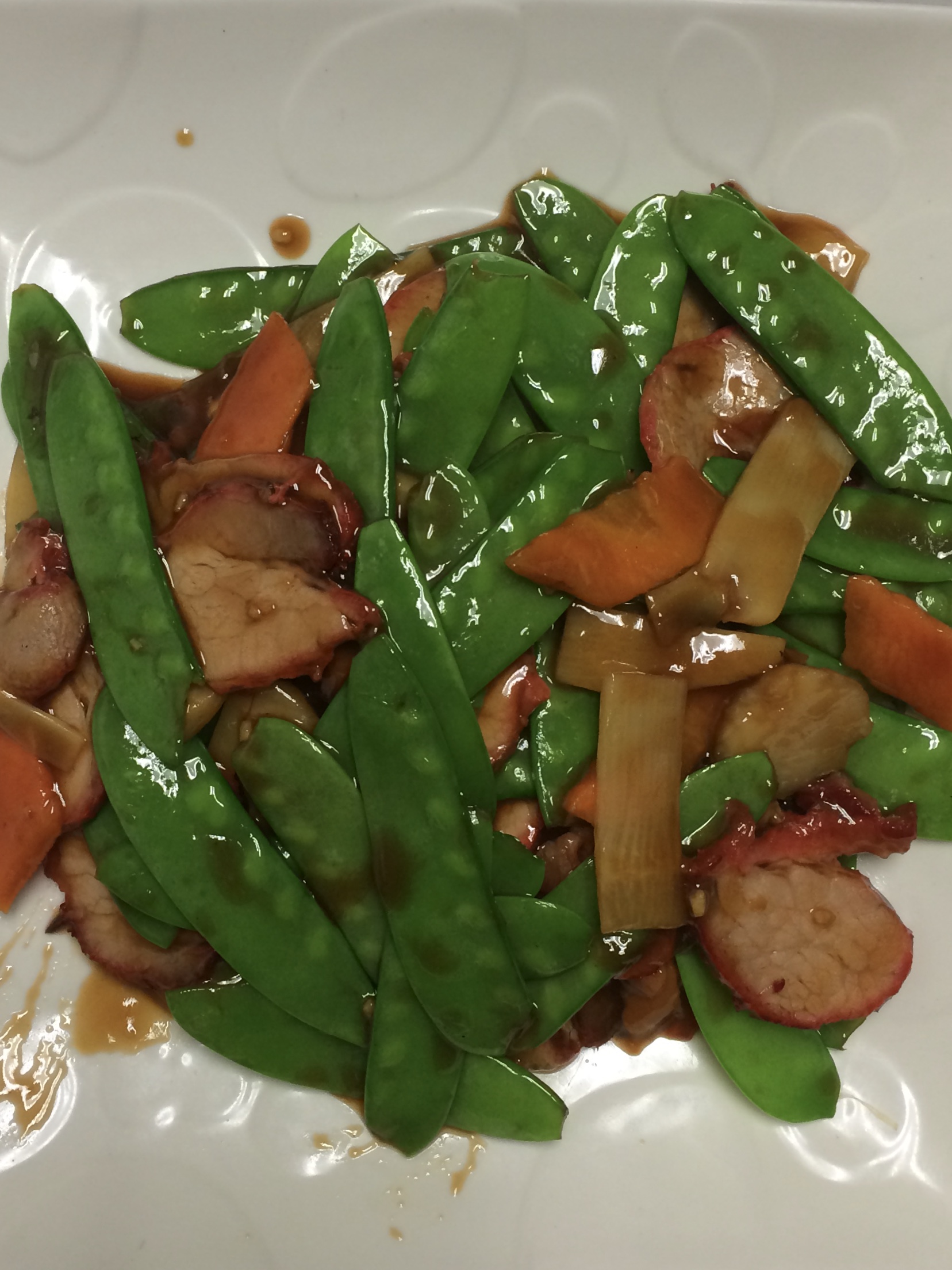 Order BBQ Pork with Snow Peas food online from Wang Chinese Cuisine store, Cathedral City on bringmethat.com