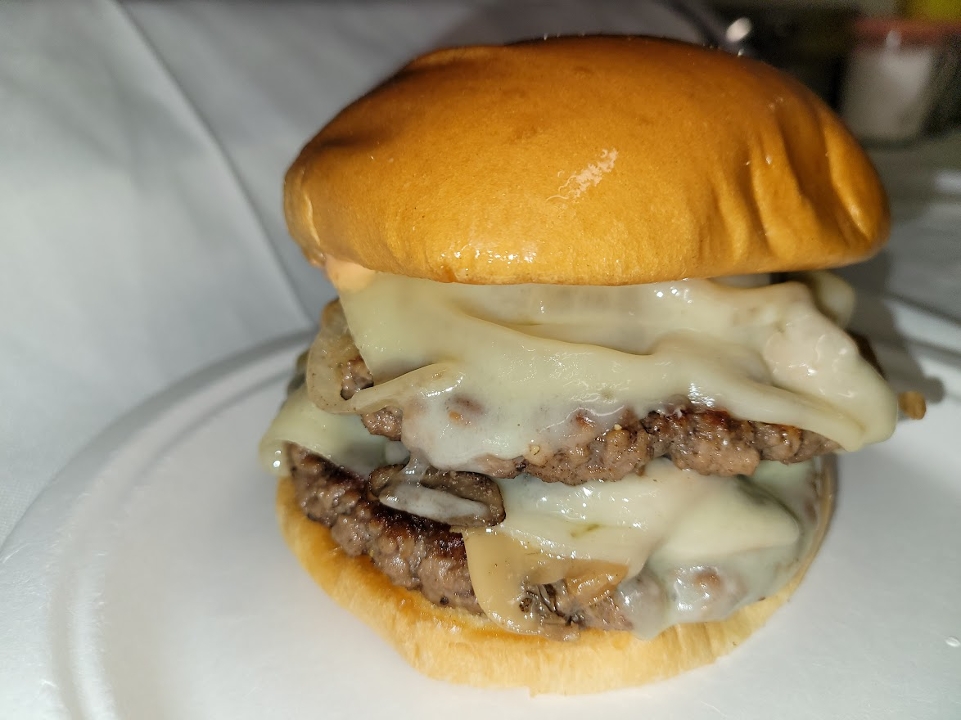 Order Mushroom and Swiss Double Burger food online from The General Store store, Lewes on bringmethat.com