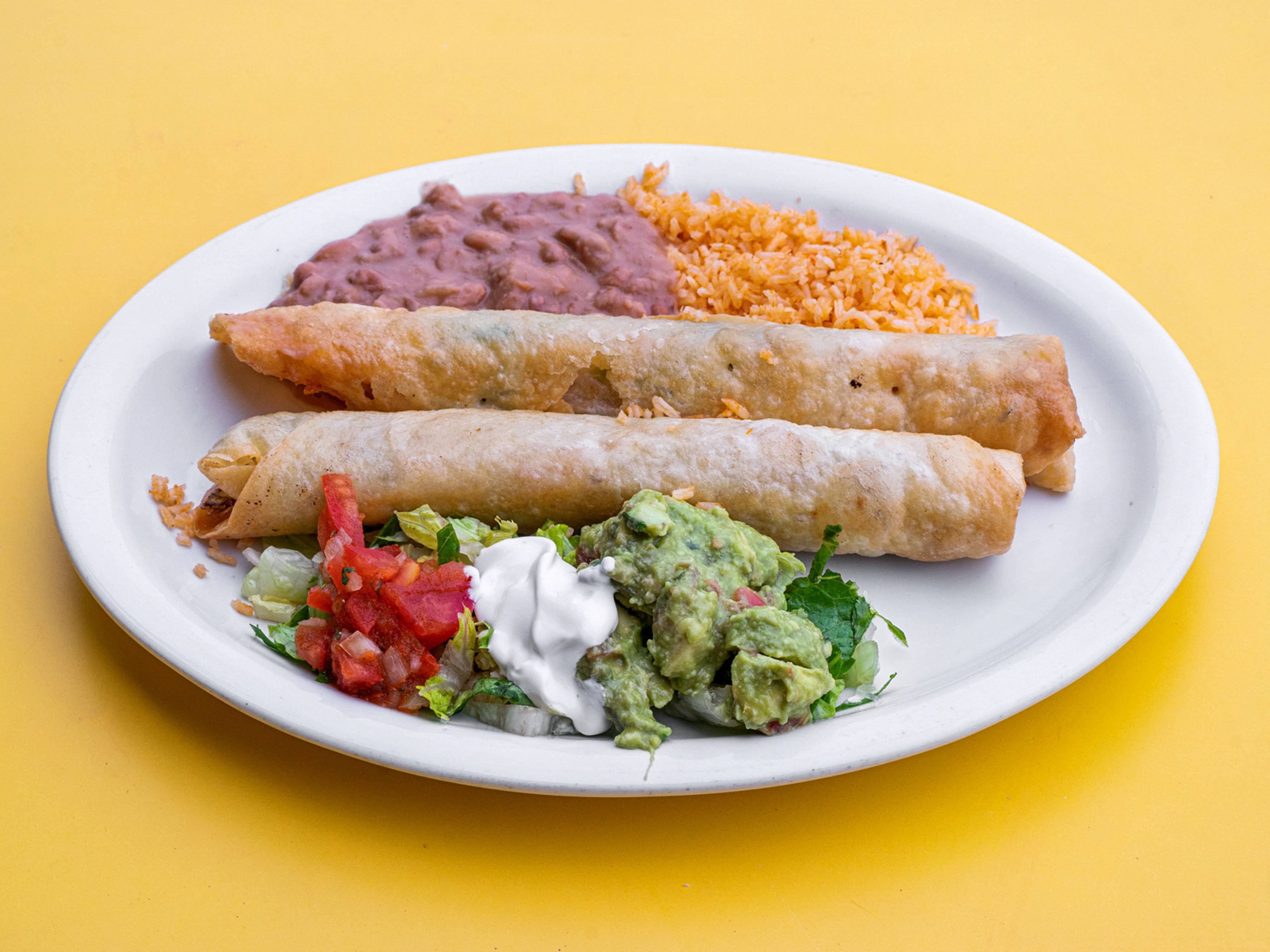 Order 10. Giant Flautas Mexicanas food online from Olamendis store, Mission Viejo on bringmethat.com
