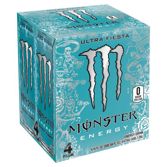 Order Monster Energy Sugar Free Energy Drink Ultra Fiesta (16 oz x 4 ct) food online from Rite Aid store, CLIFTON PARK on bringmethat.com