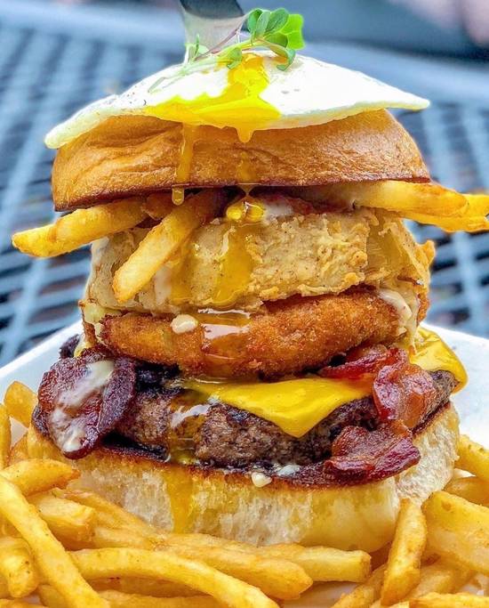 Order Mack Daddy's Hangover Burger* food online from The Rouxpour store, Houston on bringmethat.com