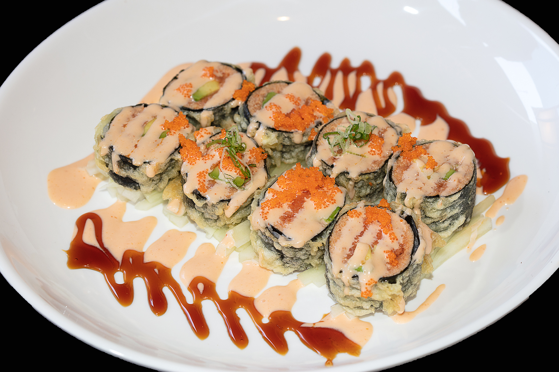 Order 8 Pieces Spicy Tuna Tempura Roll food online from Oki Doki Sushi store, Hermosa Beach on bringmethat.com