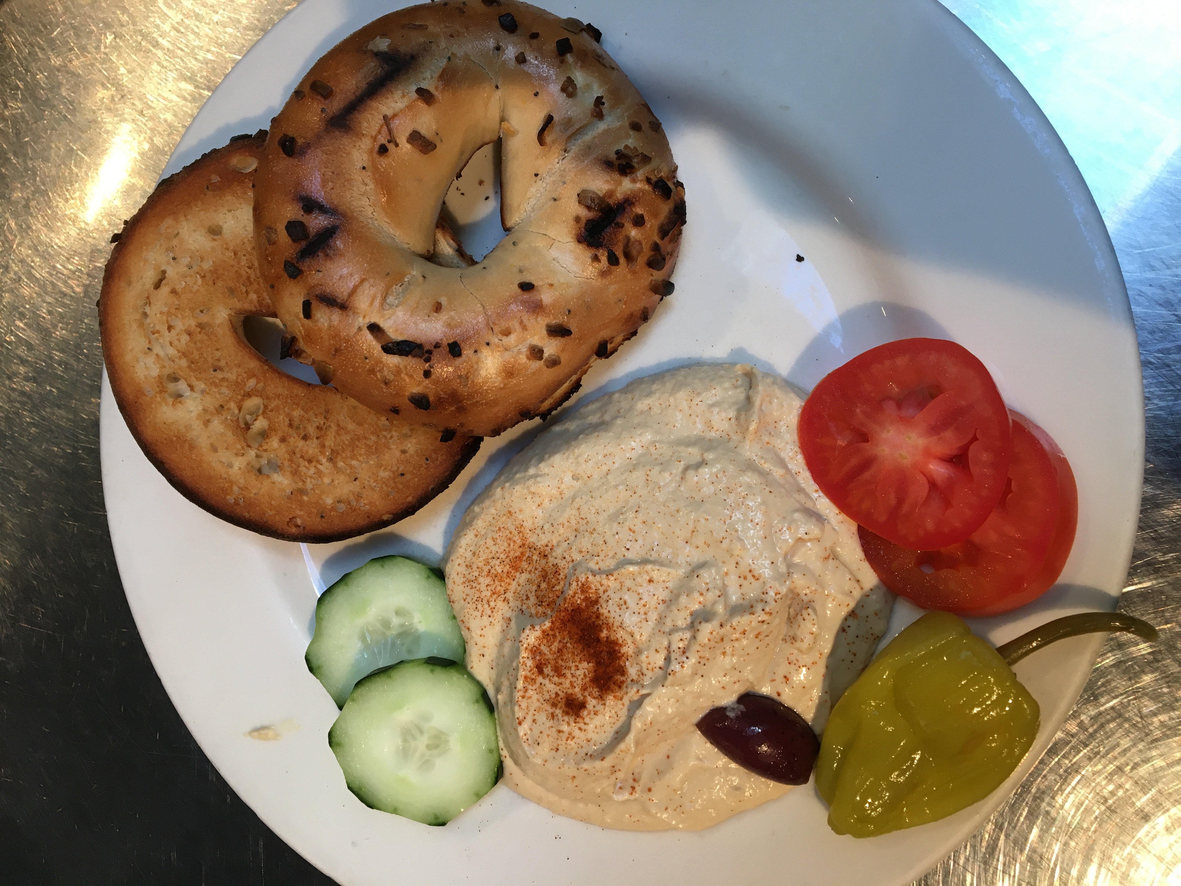 Order Bagel with Hummus food online from Aroma Cafe store, San Rafael on bringmethat.com