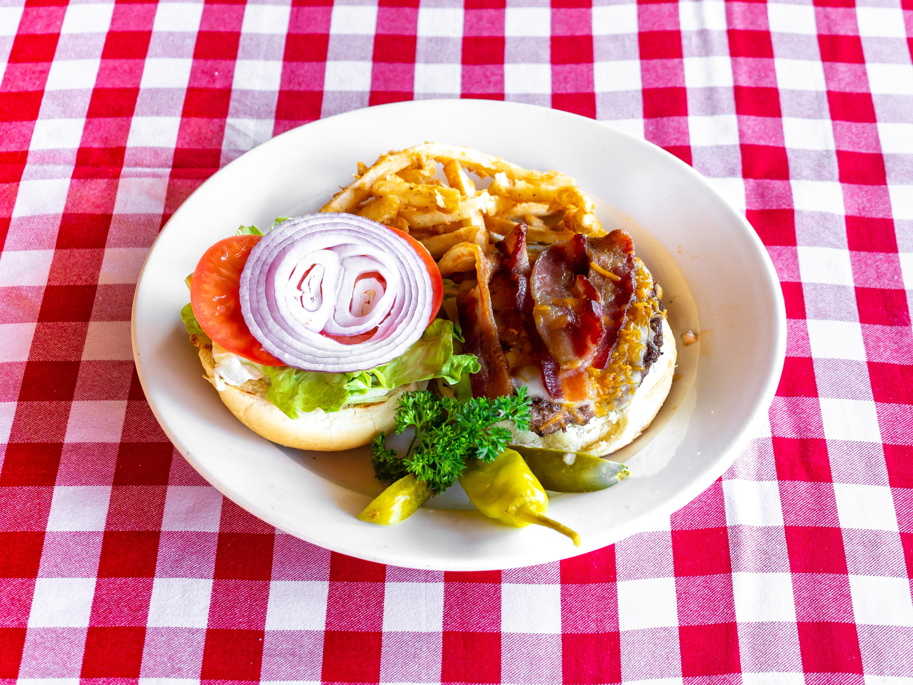 Order D's Big Bacon Cheeseburger food online from Giorgio Italian Food And Pizzeria store, Milpitas on bringmethat.com