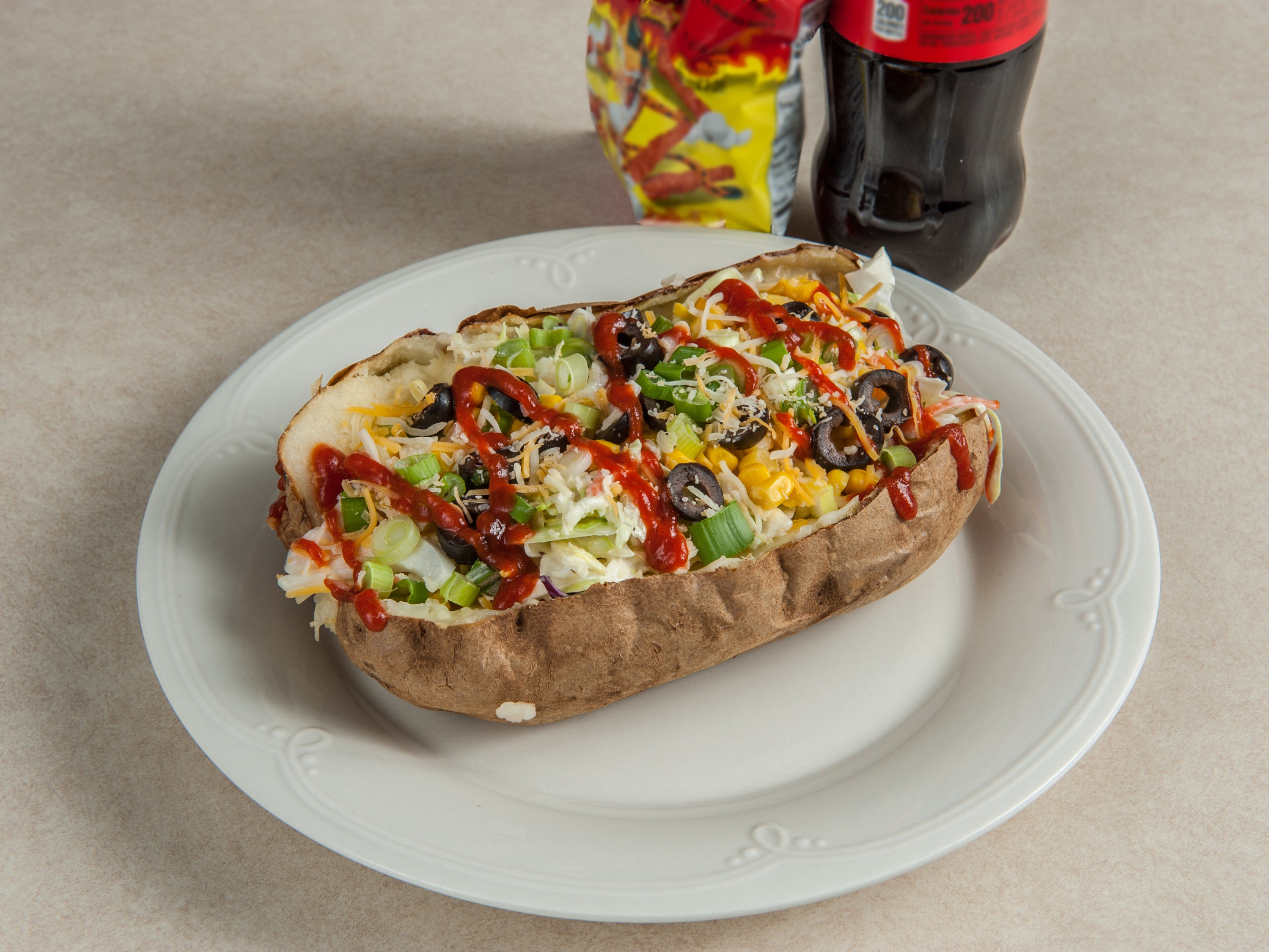 Order Veggie Potato Combo ( chips and drink )  food online from Hot Potato Bar store, Wichita on bringmethat.com