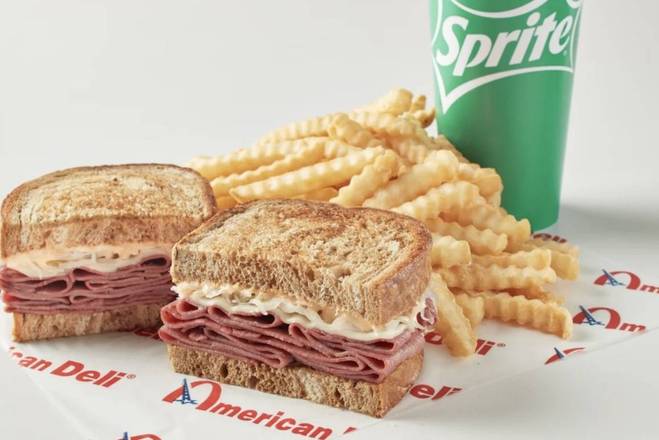Order Reuben Meal (Fries and Drink) (Corned Beef) food online from American Deli store, Statesville on bringmethat.com