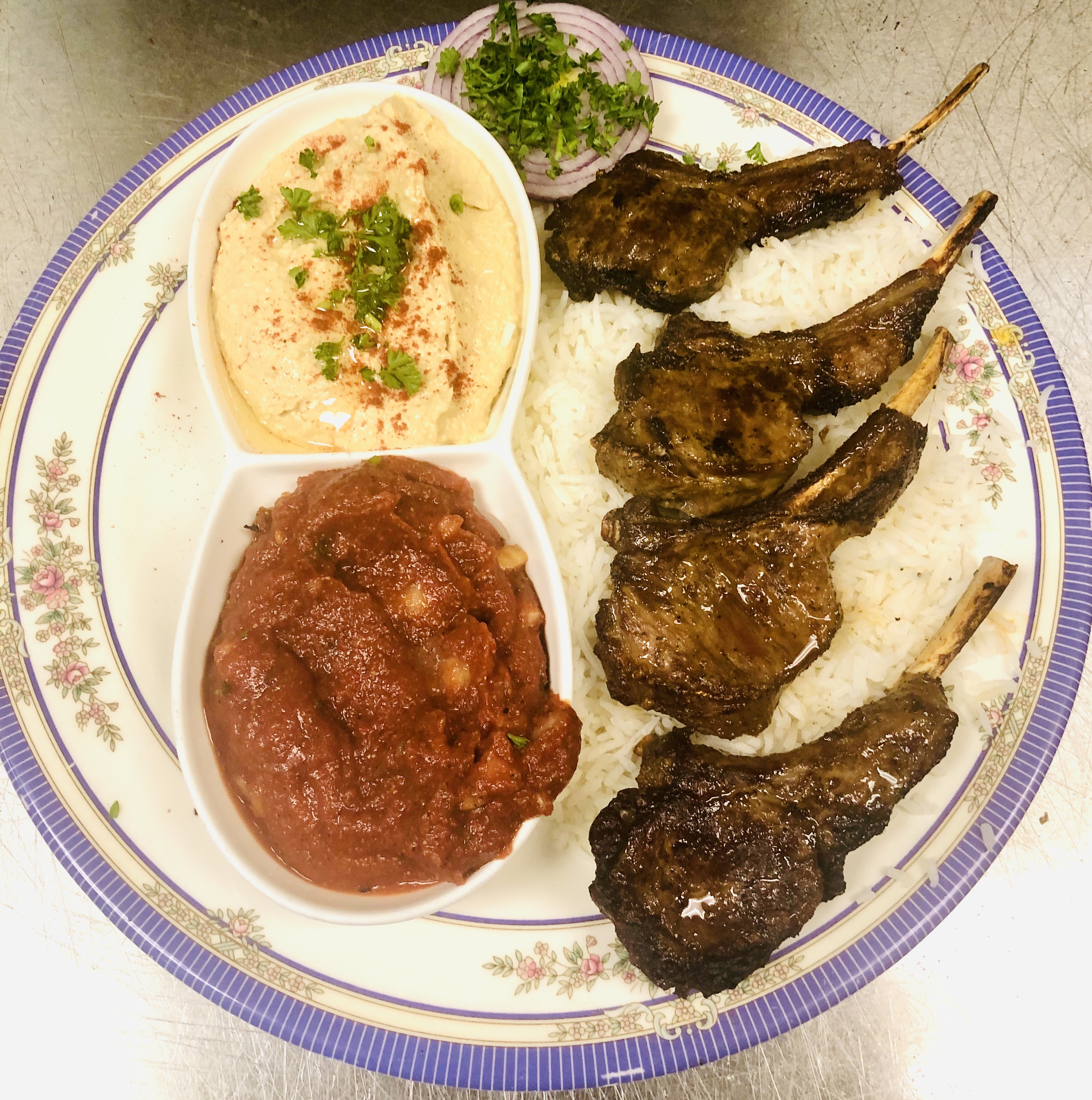 Order 3. Lamb Chops Combo Plate food online from Sherman Way Grill & Pizza store, North Hollywood on bringmethat.com
