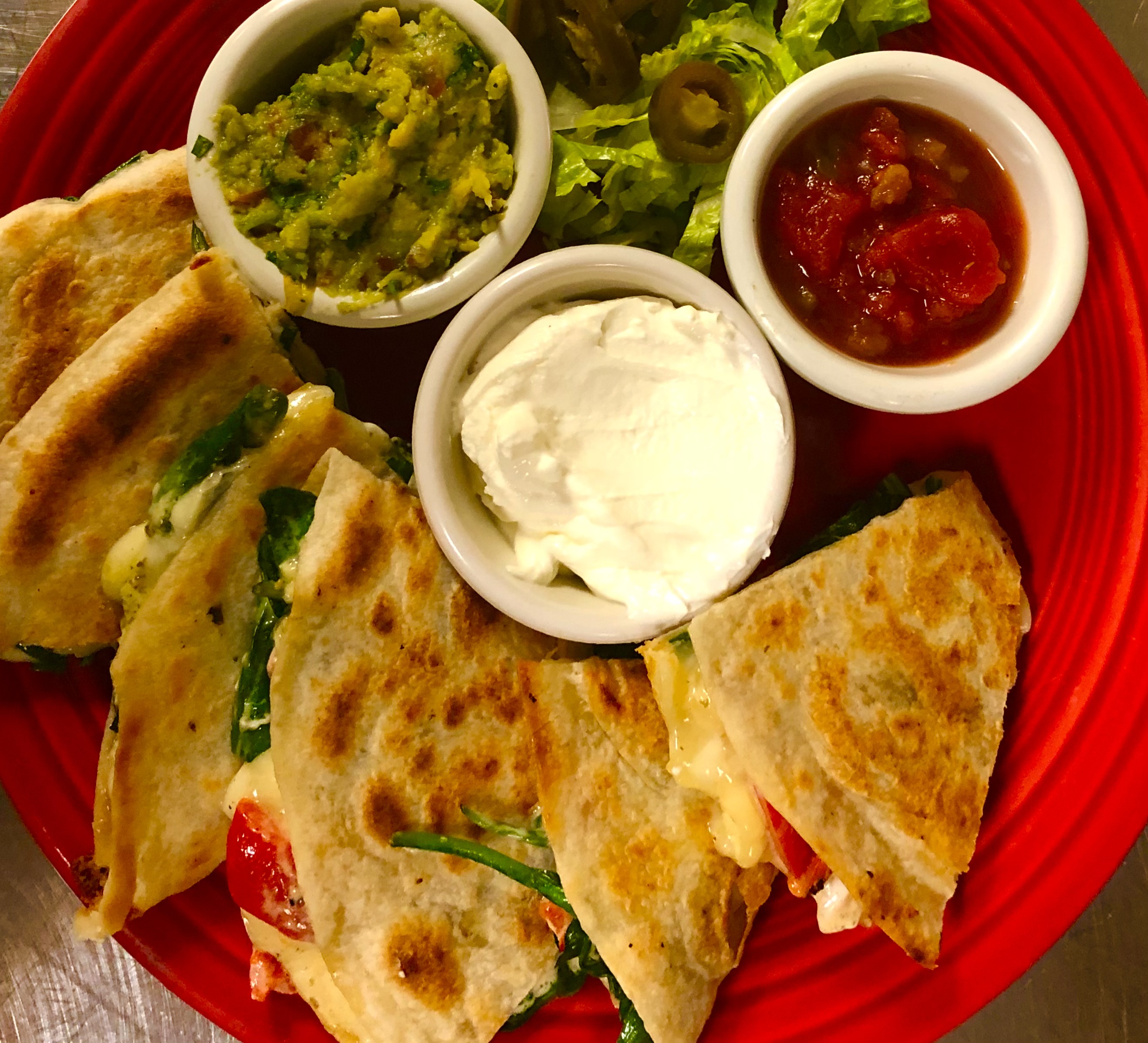 Order Pesto and Goat Cheese Quesadilla food online from Two Steps Downtown Grille store, Danbury on bringmethat.com